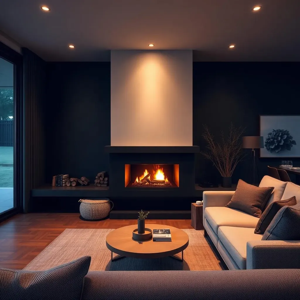 Warm modern fireplace in a Hamilton home